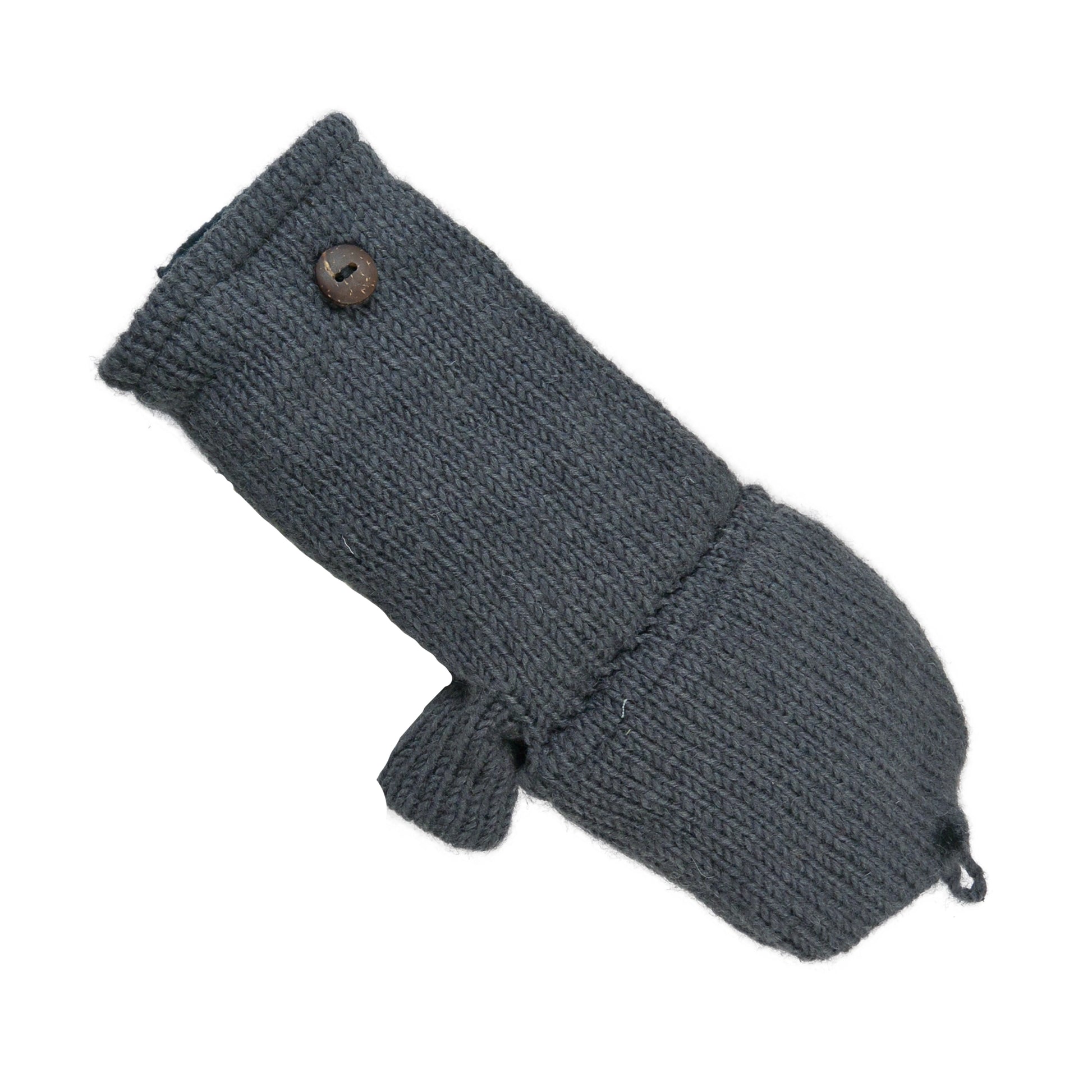 Dunkelgrauer Wollhandschuh, Knopfverschluss und umklappbarer Kappe – praktischer 2-in-1 Winterhandschuh von Nijens