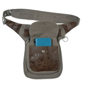 Nijens Gassi-Tasche Leder Vintage mit Blumen-Prägung Braun-Grau-Sand 3