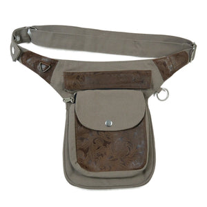 Nijens Gassi-Tasche Leder Vintage mit Blumen-Prägung Braun-Grau-Sand