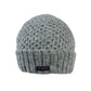 Kurze Beanie Mütze, Wollmütze aus Schurwolle, Webenmuster Strick Grau mit Breitem Mützenumschlag.