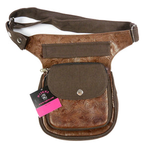 Gassi-Tasche Leder Vintage mit Prägung Blumenmuster S-XXXL Brandy