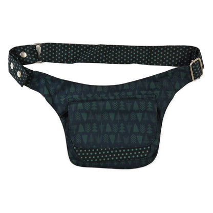 Nijens Hüfttasche Dublin in Grün mit Print, Frontansicht mit Reißverschluss und Gurt.