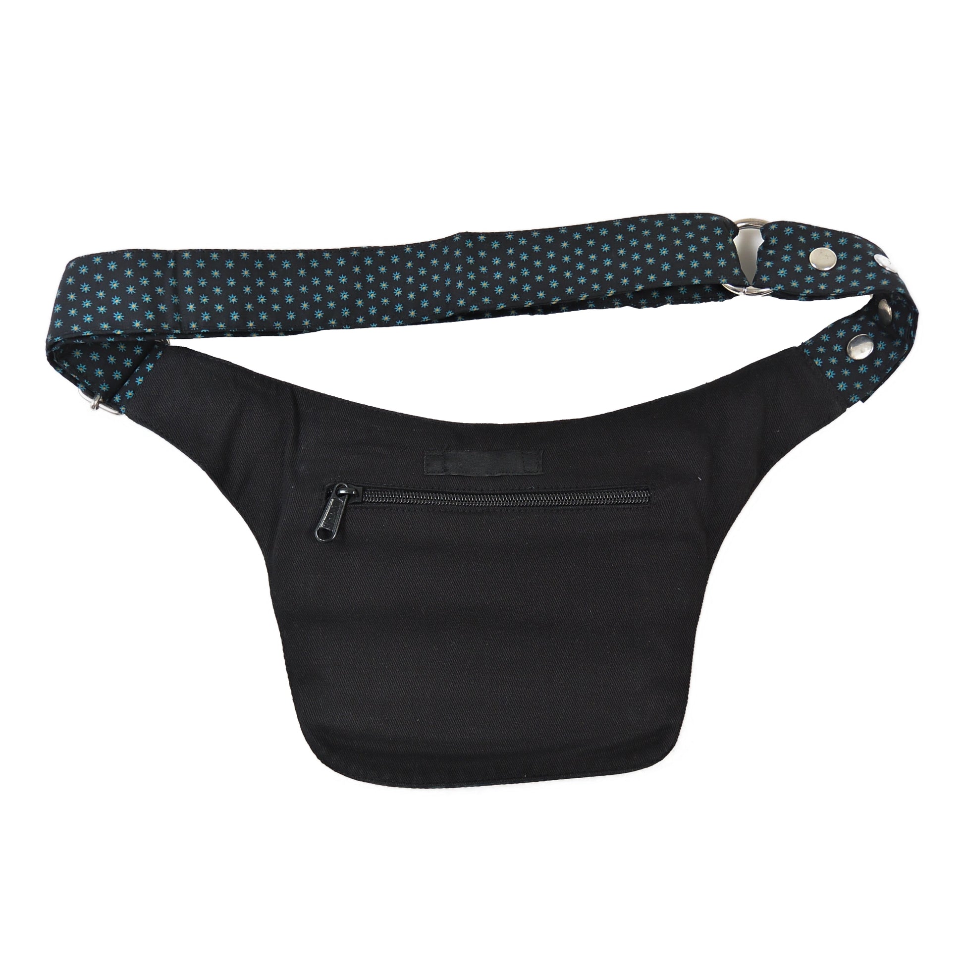 Rückansicht der Nijens Hüfttasche mit Reißverschluss-Sicherheitsfach und verstellbarem Gurt.