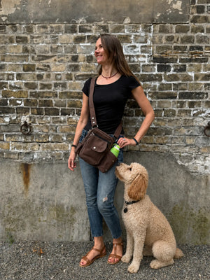 Gassi-Tasche mit Flaschenhalter „Konstanz“ Baumwoll-Canvas Braun (7705)