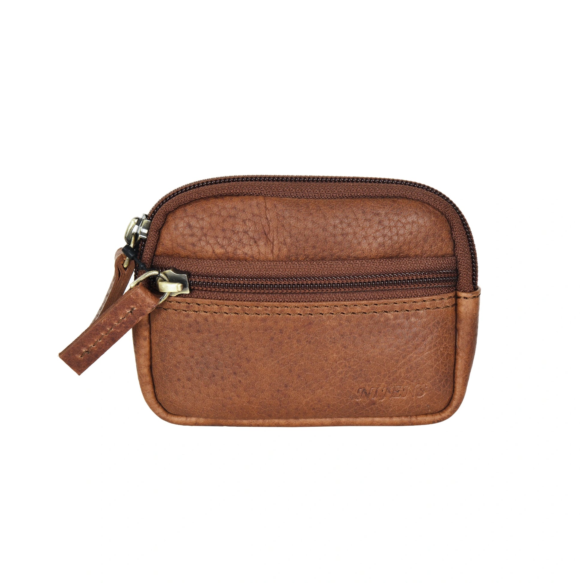 Kleine Beuteltasche mit Gürtelschlaufen, Kotbeutelspender aus Leder Brandy