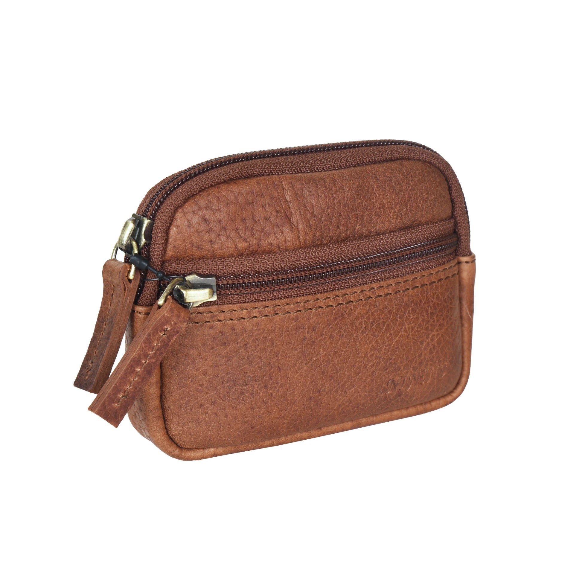 Kleine Beuteltasche mit Gürtelschlaufen, Kotbeutelspender aus Leder Brandy, Seitenansicht