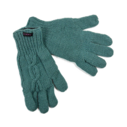 Handgestrickte Handschuhe aus Schurwolle – Mint mit Fleeceinlage und Strickmuster.