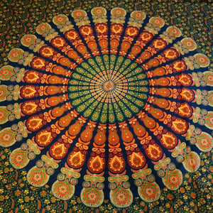 Indisches Mandala Hippie Laken - Stoff in Orange-Grün 