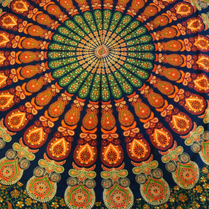 Indisches Mandala Hippie Laken in Orange-grün.