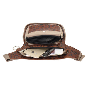 Innenansicht der Gassi-Tasche Hannover in Beige-Braun mit Fächern für Handy, Portemonnaie und Stifte. 