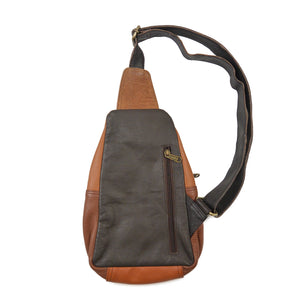 Kleiner Rucksack, Crossbodybag aus Leder, dunkelbraun-hellbraun.