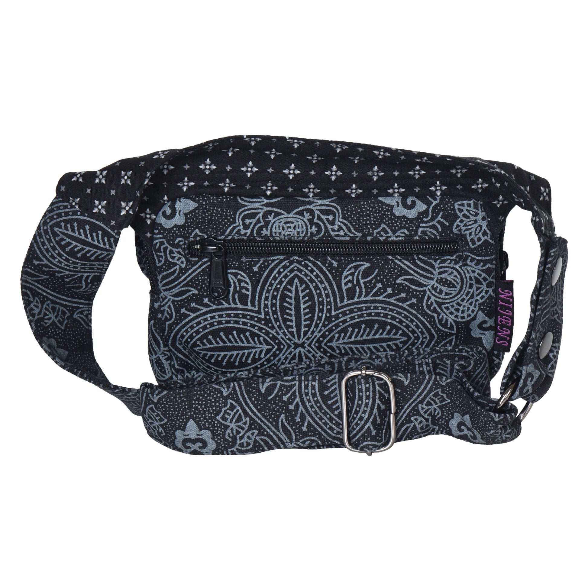 Nijens Bauchtasche Hippie Tasche aus Stoff in Schwarz-Grau, OM-Print 3