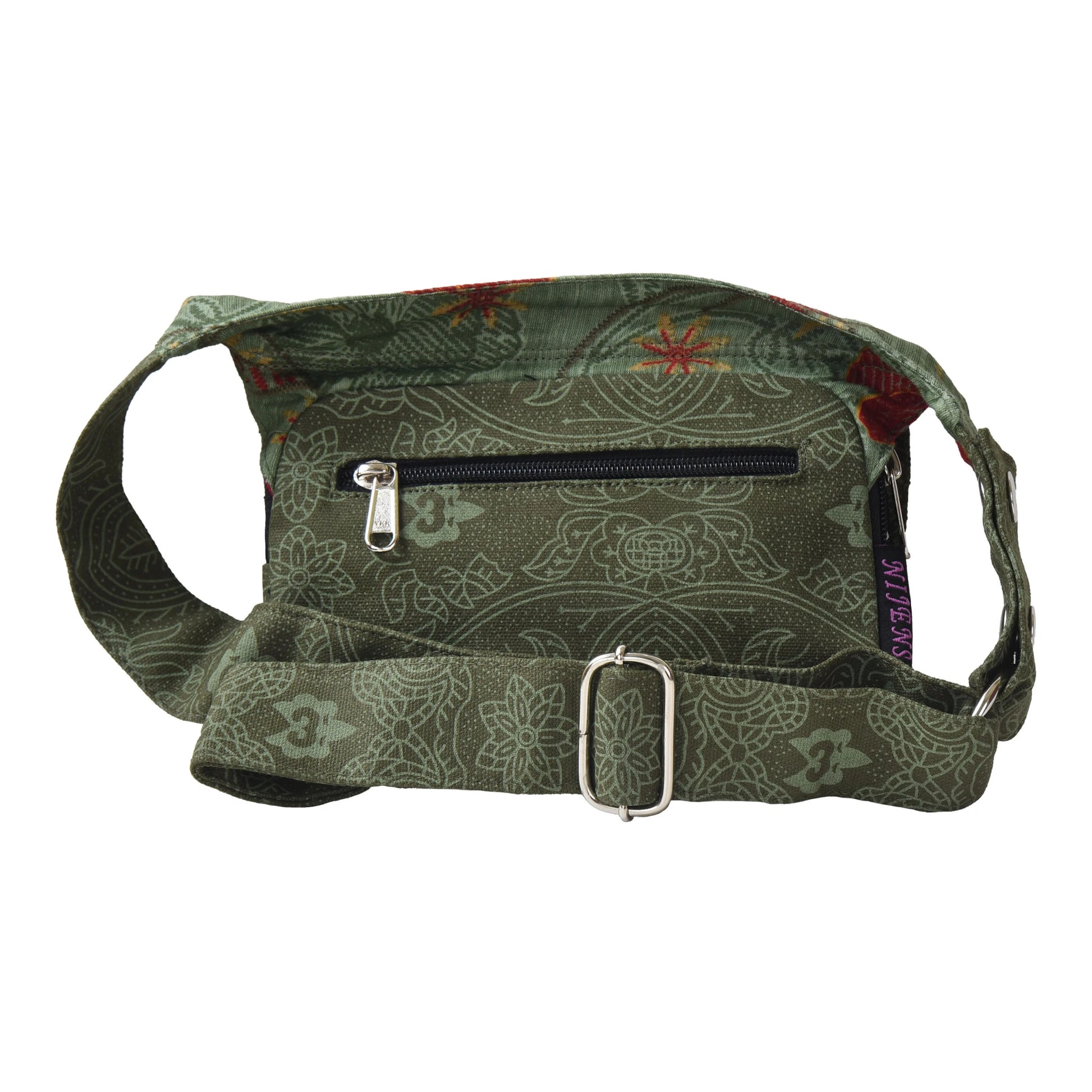 Nijens Bauchtasche Hippie Tasche in Khaki mit Orange Blumen. Rückansicht