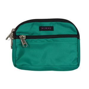 Kleine Beuteltasche für den Gürtel aus Polyester Türkis mit zwei separaten Reißverschlussfächern.