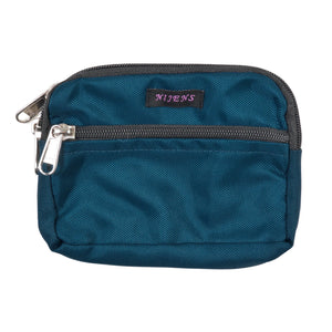 Kleine Beuteltasche für den Gürtel aus Polyester Teal mit zwei separaten Reißverschlussfächern sowie zwei Gürtelschlaufen.