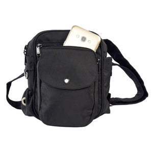 Wasserabweisende Gassi-Tasche in Schwarz mit Flaschenhalter & Kotbeutelspender. Nijens Shop