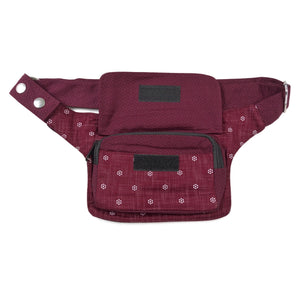 Bauchtasche,Hüfttasche aus Baumwollstoff Rot mit geometrischem und Blumenmuster - Einsteckfach vorne wird mit Klett verschlossen. Kathmandu-M 321 Nijens