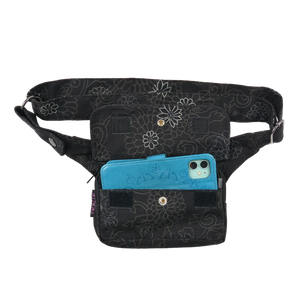Bauchtasche Hüfttasche mit floralen Ornamenten, Stoff Braun-Schwarz