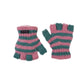 Halbfinger Handschuhe für Kinder aus Wolle gestreift türkis-rosa. Bild 2.