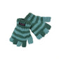 Halbfinger Handschuhe für Kinder aus Wolle gestreift türkis-grün.