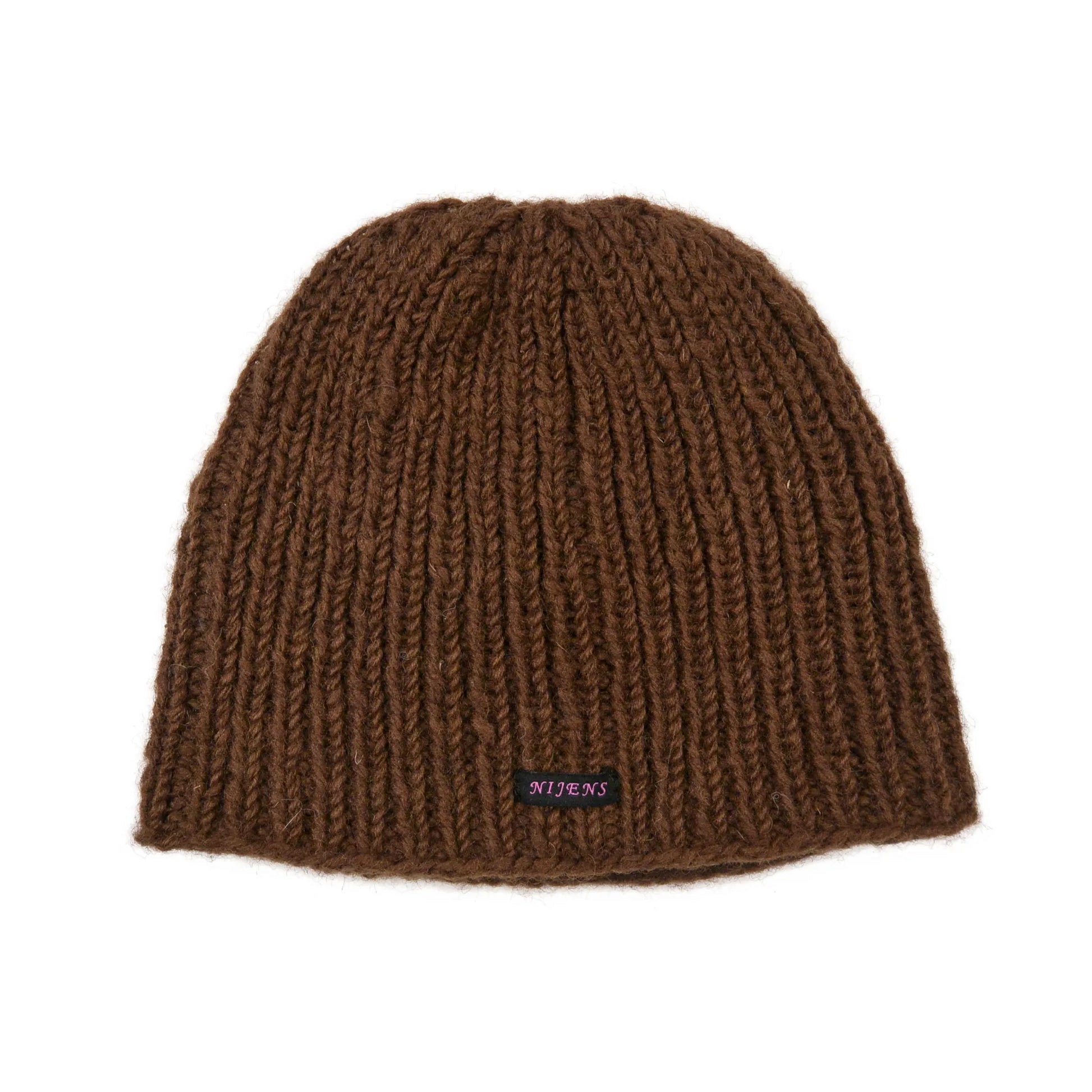 Kurze Beanie Mütze, Wollmütze aus Schurwolle Hellbraun.