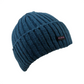 Kurze Beanie-Mütze Tulsipur in Petrol aus 100 % Schurwolle mit Umschlag. Seitenansicht.