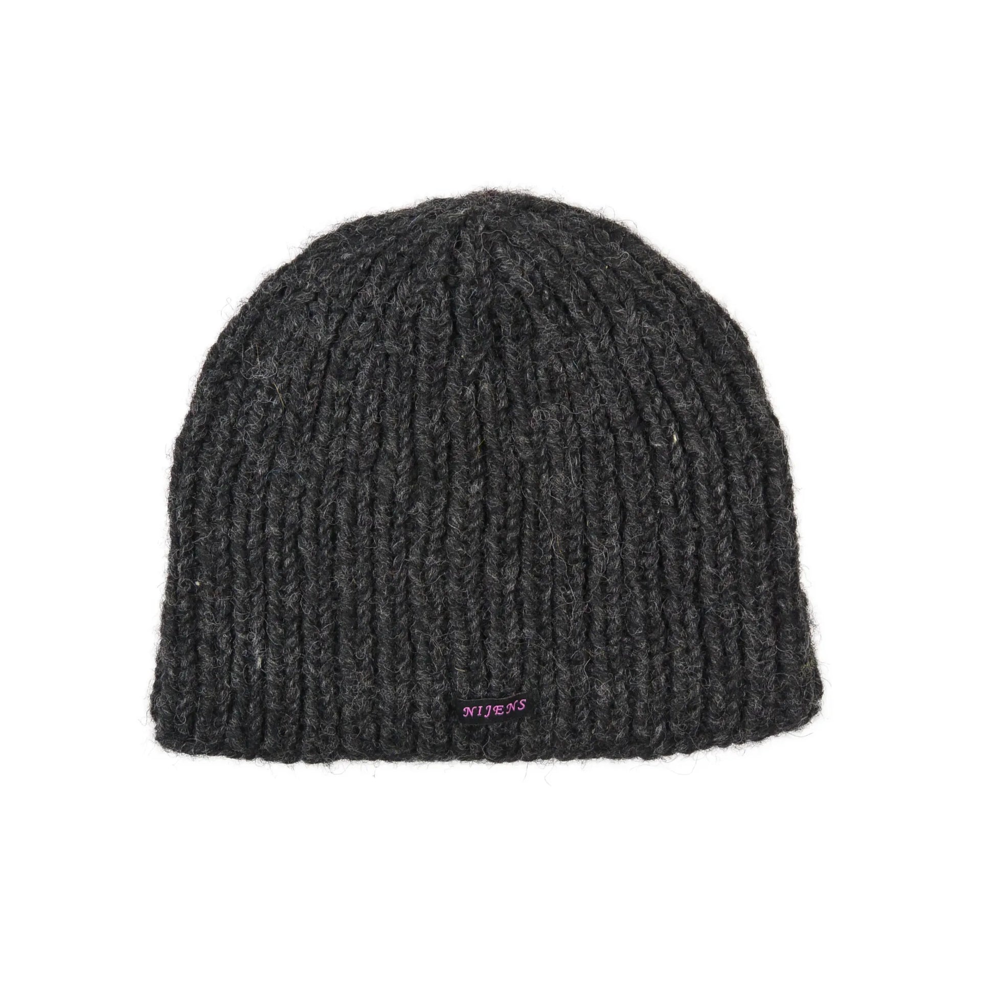 Kurze Beanie Mütze, Wollmütze aus Schurwolle Dunkelgrau.