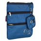 Gassi-Umhängetasche aus wasserabweisenden Stoff Blau mit Pfote Herz Applikation, mit 4 Reißverschlusstaschen und einer extra kleinen Beuteltasche für Hundekotbeutel zum Anhängen.