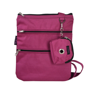 Gassi-Umhängetasche aus wasserabweisenden Stoff Pink mit 4 Reißverschlusstaschen und einer extra kleinen Beuteltasche für Hundekotbeutel 