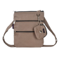 Gassi-Umhängetasche aus wasserabweisenden Stoff Beige mit einem großen Reißverschlusshauptfach, zwei Reißverschlussfächer vorne und einem Reißverschluss hinten. Extra kleine Beuteltschen zum Anhängen mit Metallöse zur Entnahme von Hundekotbeutel.