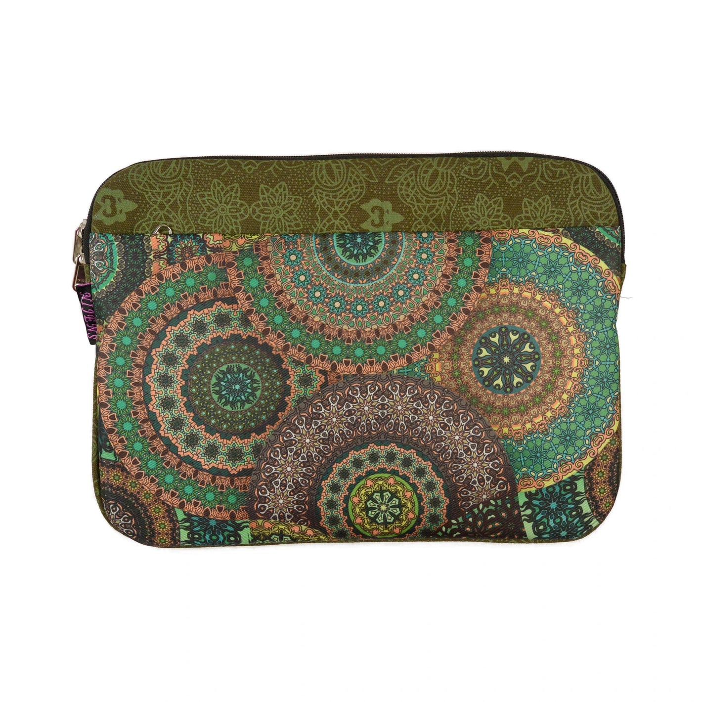 Grüne Mandala Laptop Sleeve von Nijens für 13 und 15 Zoll, Vorderansicht