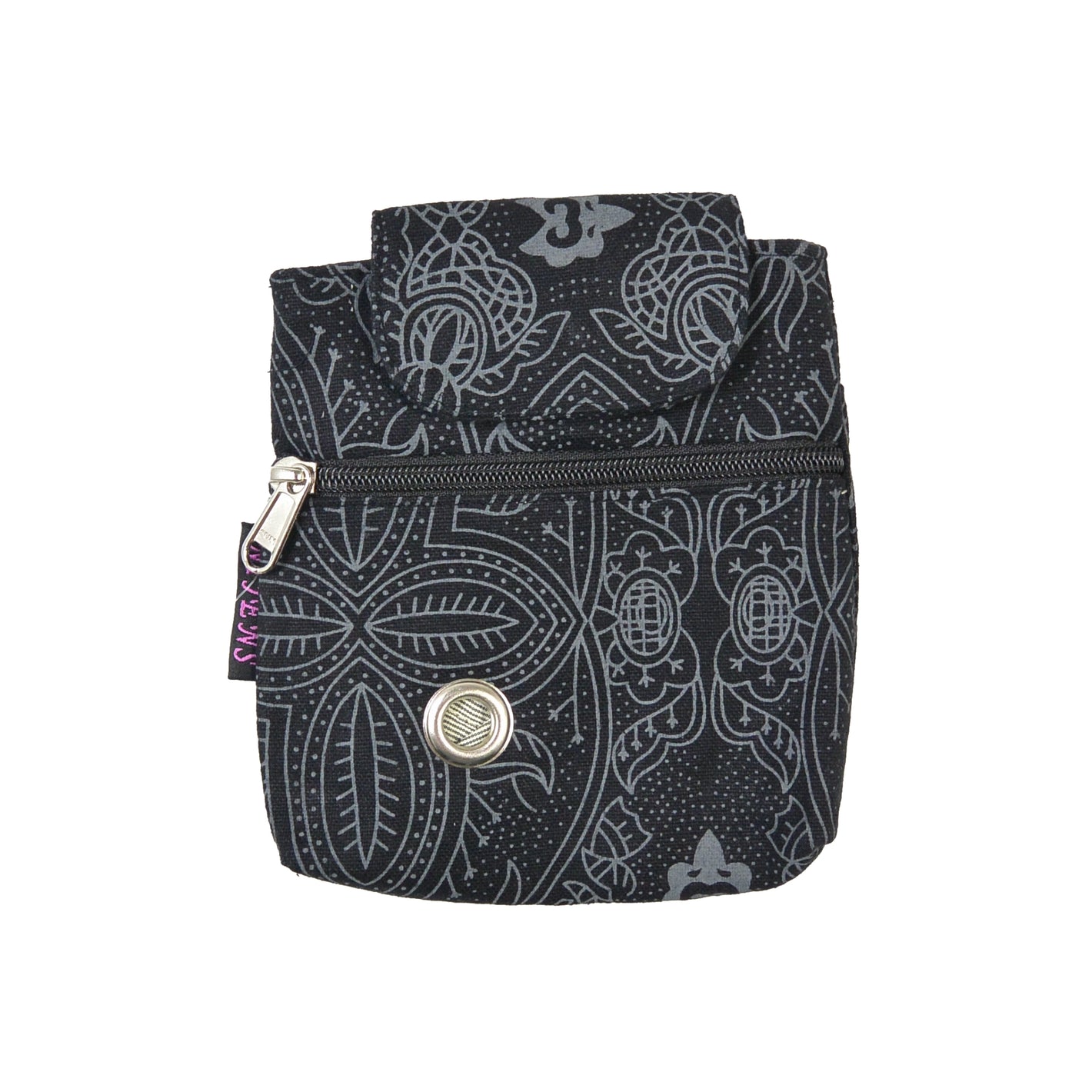Baza Canvas-Tasche in Schwarz – Leckerli-Beutel & Kotbeutelspender im floralen Muster-Design.