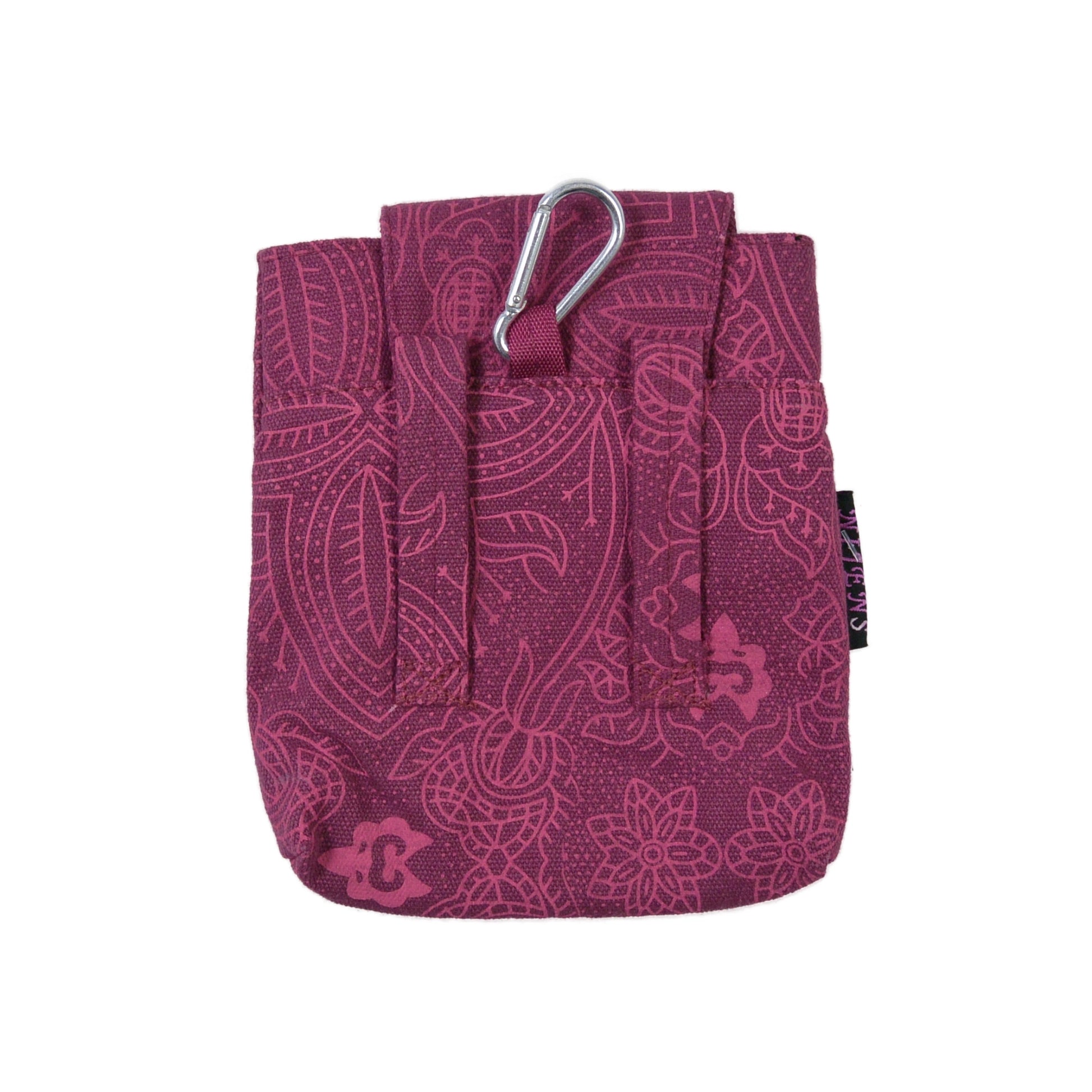 Rückseite der pinken Baza Canvas-Tasche mit Karabiner und zwei Gürtelschlaufen