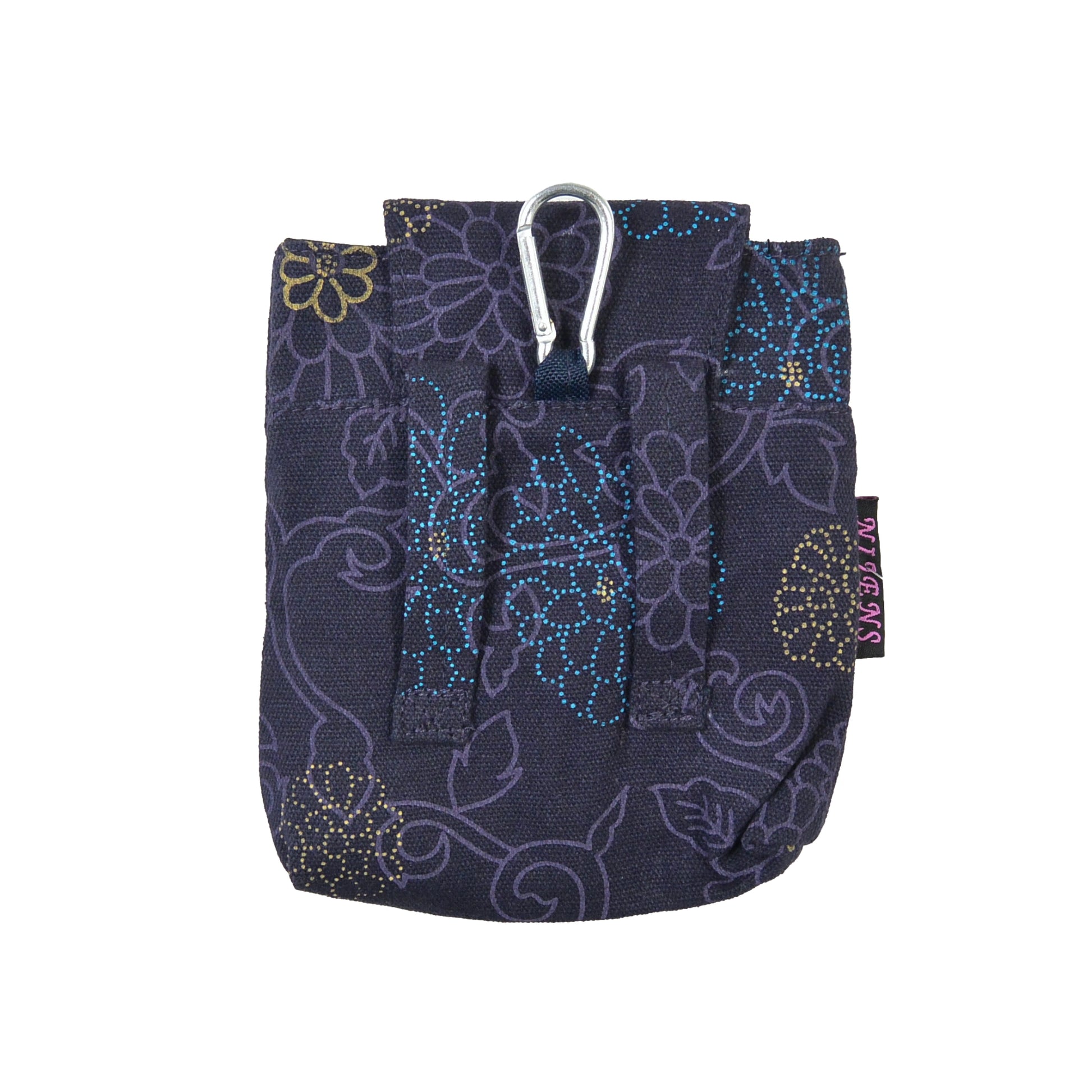 Baza Canvas Kotbeutelspender in Dunkelblau mit bunten Blumenmustern und Karabiner