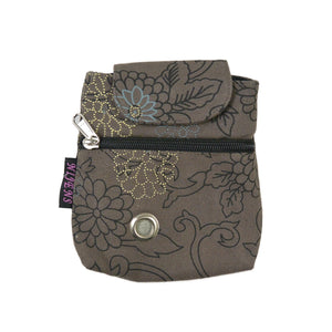 Baza Canvas Leckerli-Tasche in Anthrazit mit grauem Blumenmuster und Metallöse als Kotbeutelspender