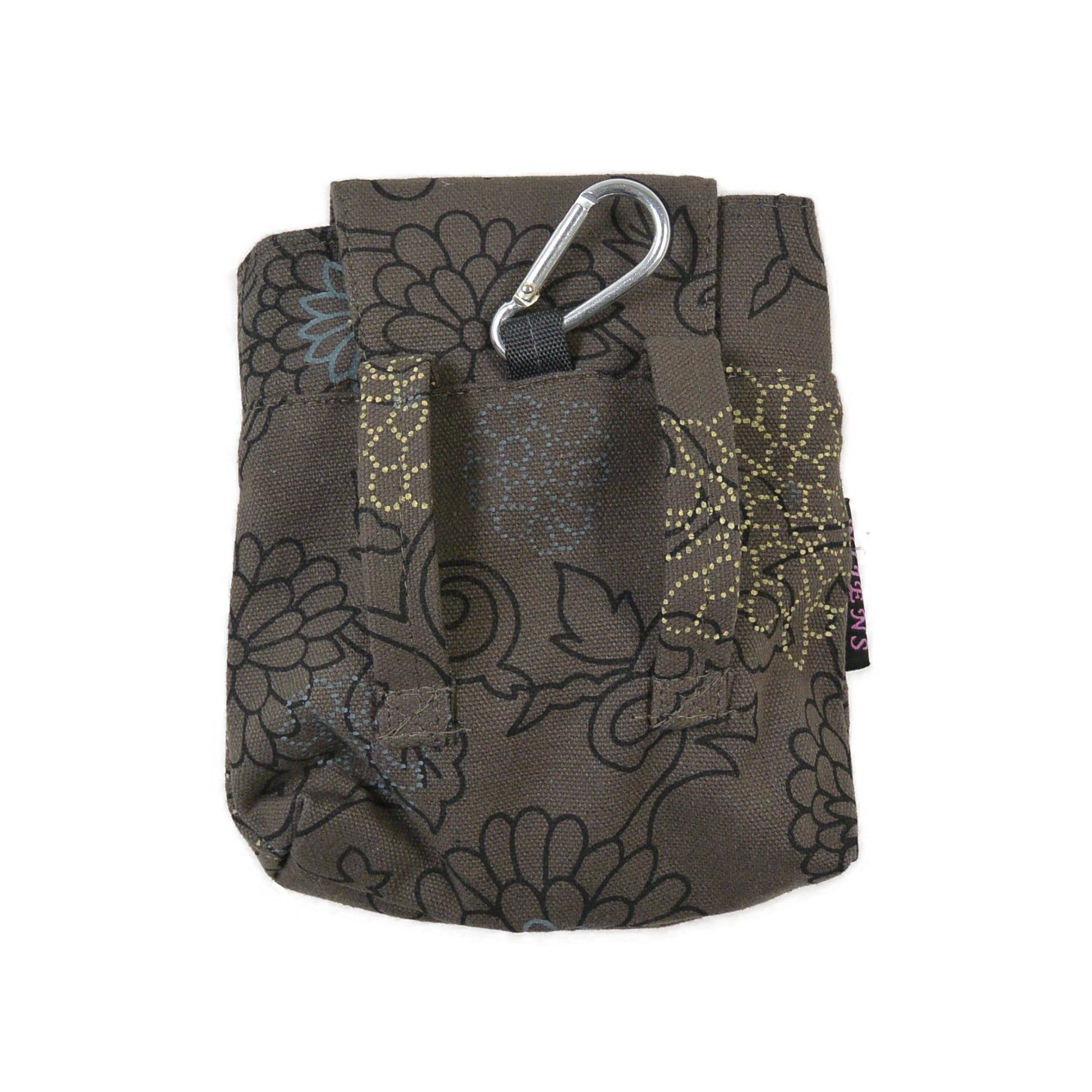 Rückseite der Baza Leckerli-Tasche in Anthrazit: Canvas-Material, Karabiner & Gürtelschlaufen für flexible Befestigung.