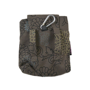 Rückseite der Baza Leckerli-Tasche in Anthrazit: Canvas-Material, Karabiner & Gürtelschlaufen für flexible Befestigung.