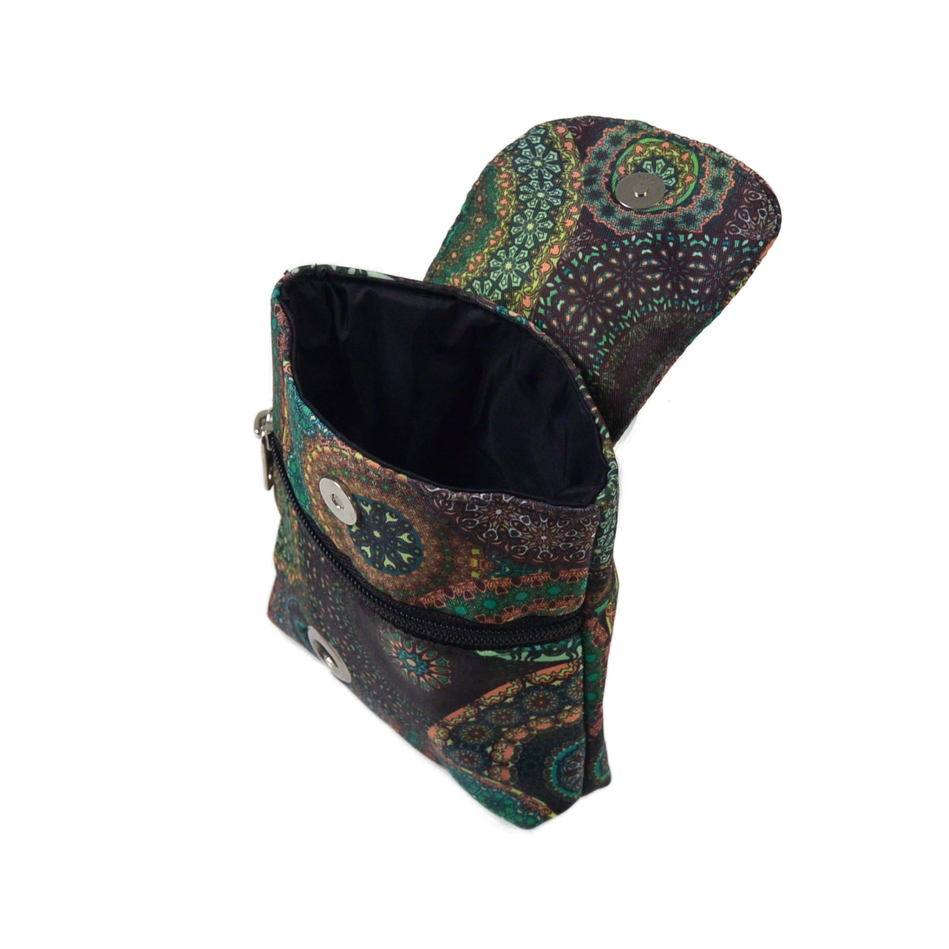 Praktische kleine Hundetasche im Mandala-Design Grün – wasserdicht, mit Fach für Leckerlis
