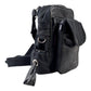 Schwarze Leder-Canvas Gassitasche mit Kotbeutelspender, D-Ring und praktischem Flaschenhalter