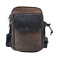Gassi-Tasche Konstanz in Schwarz-Braun aus robustem Canvas mit geprägtem braunem Echtleder, Frontansicht mit mehreren Reißverschlussfächern