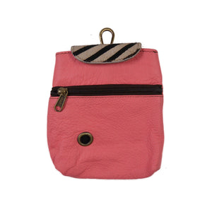 Baza Leder Leckerli-Tasche in Rosa mit Zebra-Kuhfell-Element und Metallöse für Hundekotbeutel
