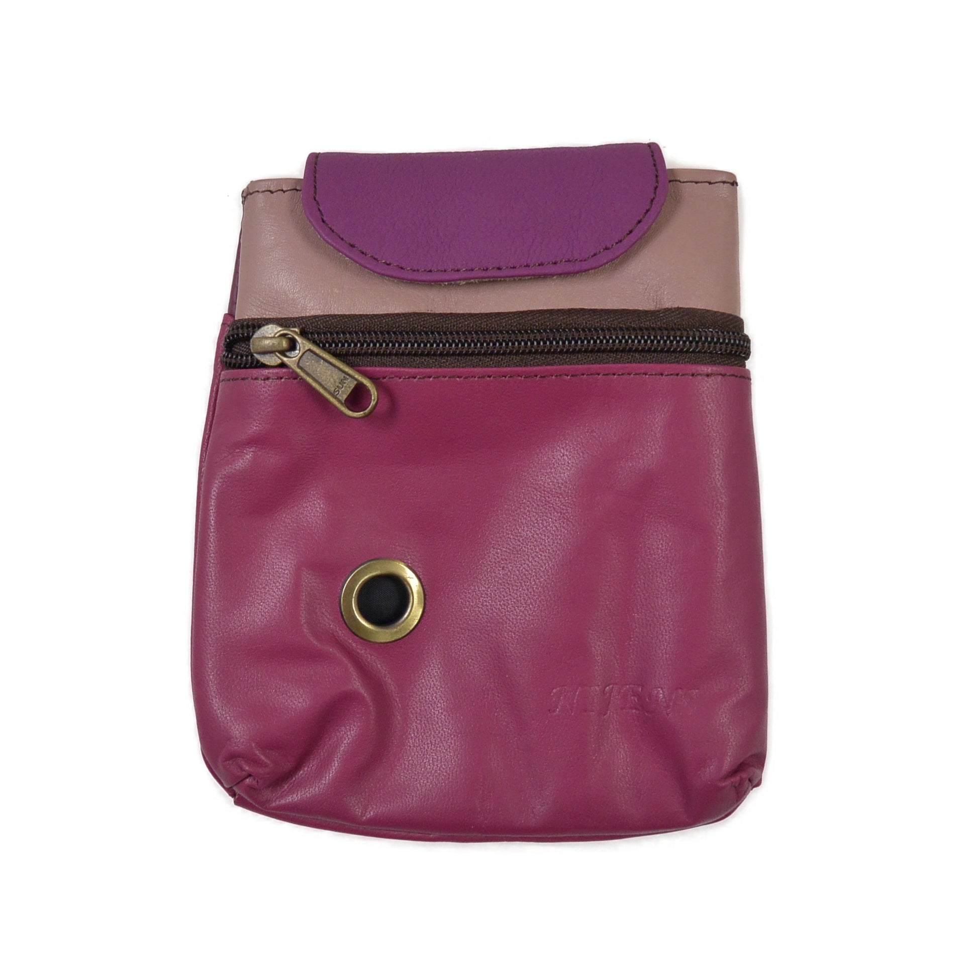 Baza Leder Leckerli-Tasche in Beige-Lila mit Metallöse für Hundekotbeutel