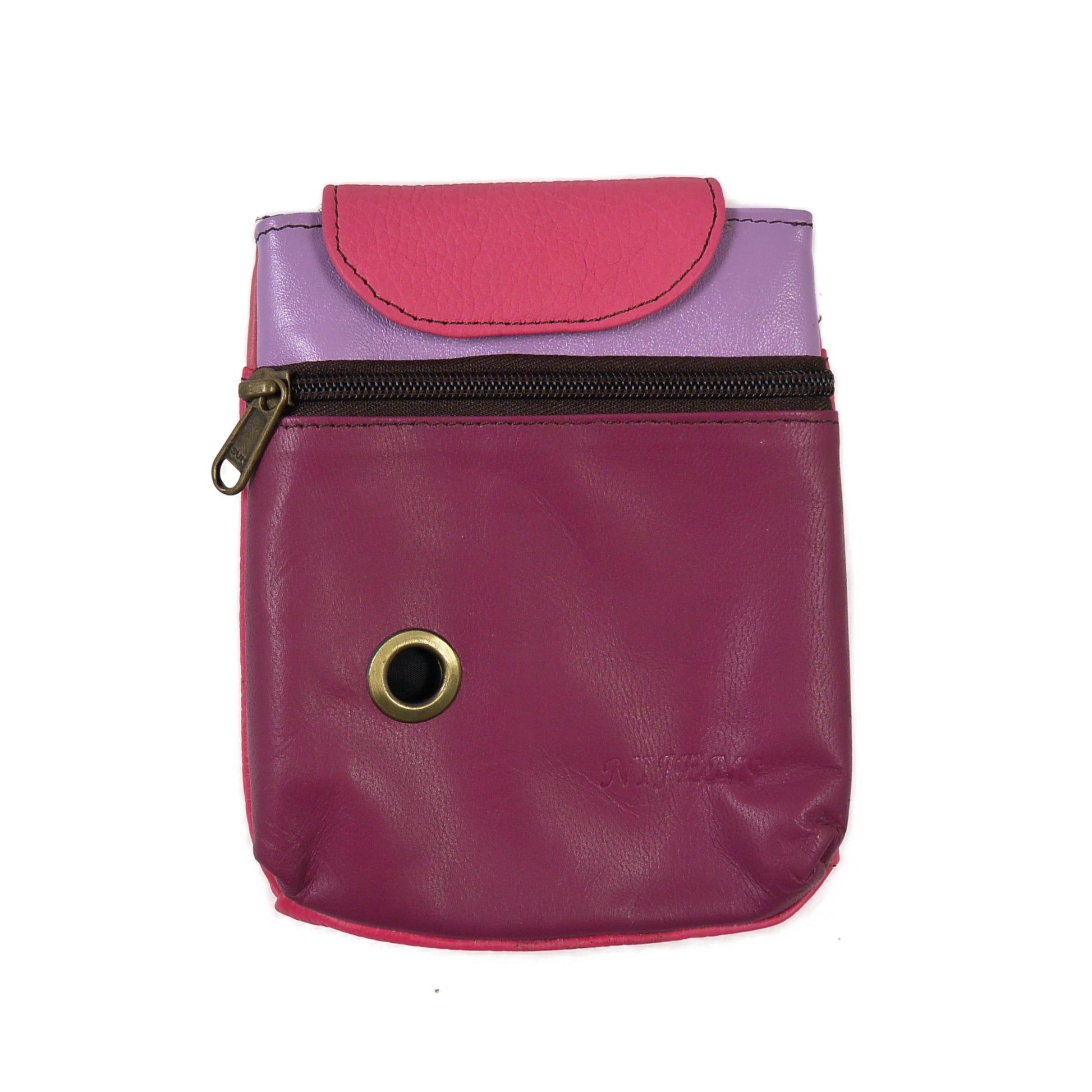 Baza Leder Leckerli-Tasche in Rosa-Lila mit Metallöse für Hundekotbeutel