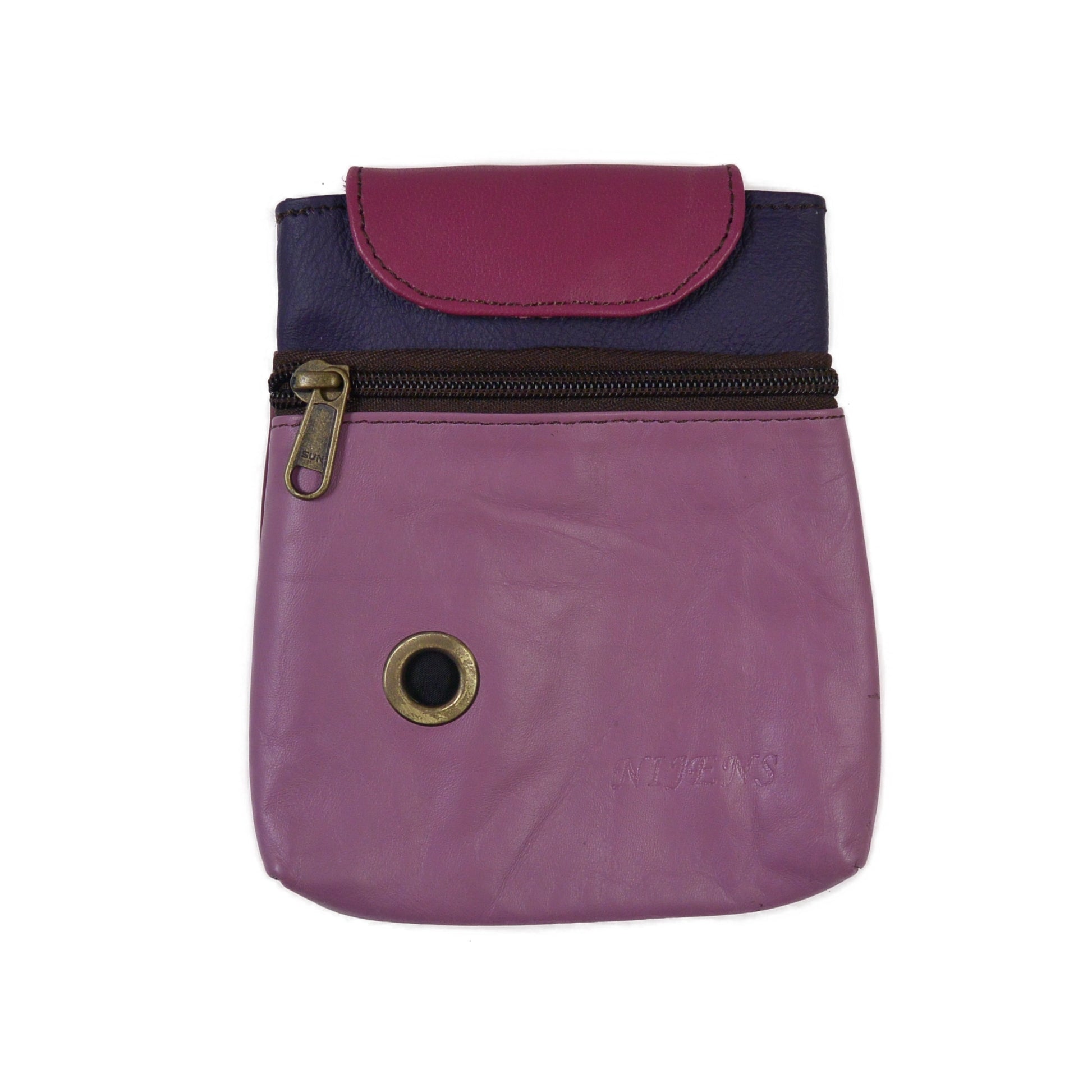 Baza Leder Leckerli-Tasche in Bordeaux-Lila-Lavendel mit Metallöse für Hundekotbeutel