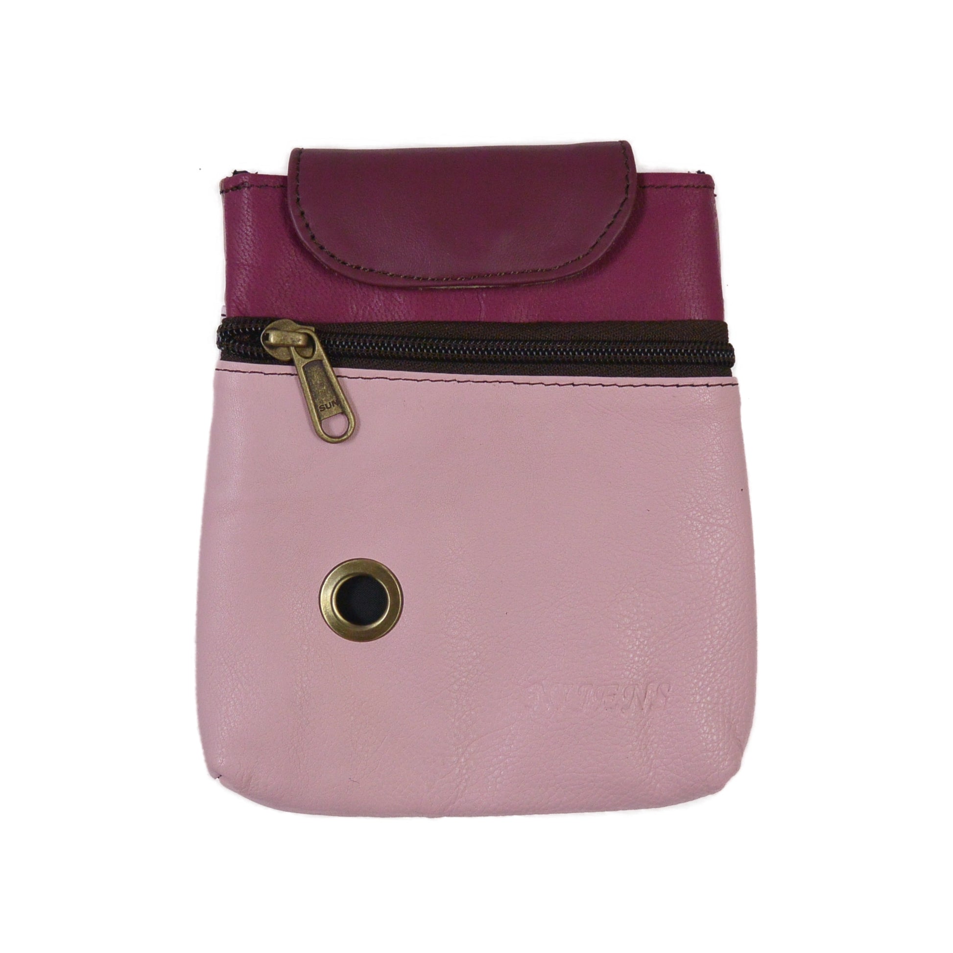 Baza Leder Leckerli-Tasche in Bordeaux-Rosa mit Metallöse für Hundekotbeutel