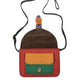 Kleine bunte Leder Umhängetasche mit farbigem Leder in Rot, Orange und Grün sowie verstellbarem Schulterriemen.