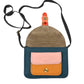Kleine bunte Leder Umhängetasche mit farbigem Leder in Dunkelblau, Oange, Rosa und Rot sowie verstellbarem Schulterriemen.