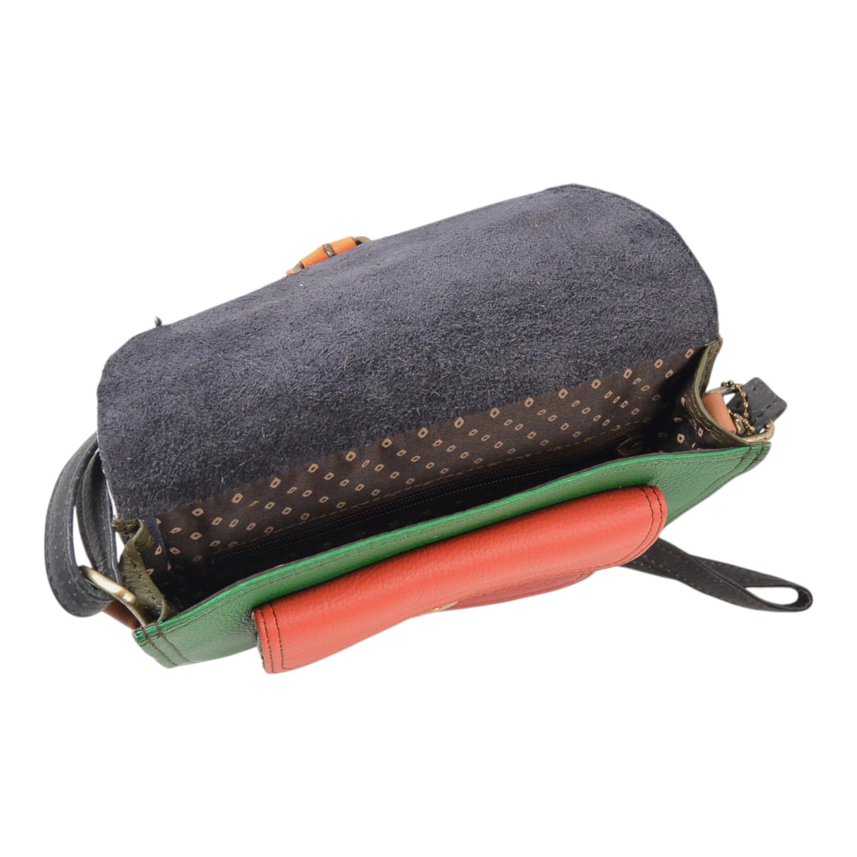 Kleine bunte Leder-Tasche mit Zebra-Muster – stilvoll & praktisch für jeden Tag. Innenansicht.