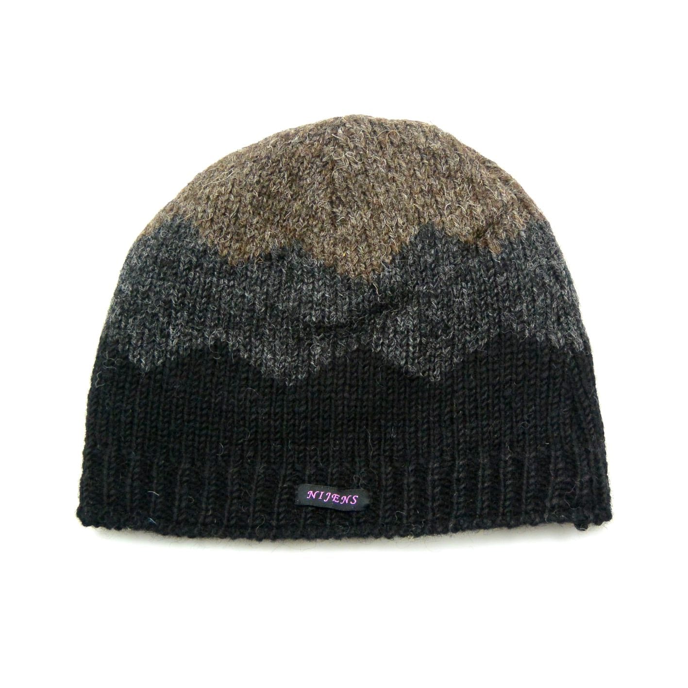  kurze Beanie Mütze im zweifarbigen Strickmuster-Look, aus Schurwolle Charcoal-Black