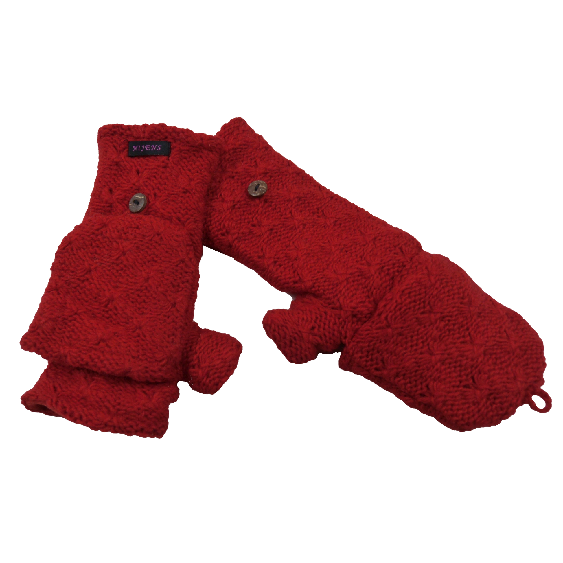 Handschuhe, Fäustlinge aus Schurwolle Rot mit Schtrickmuster. Innenfutter ist aus Fleece.